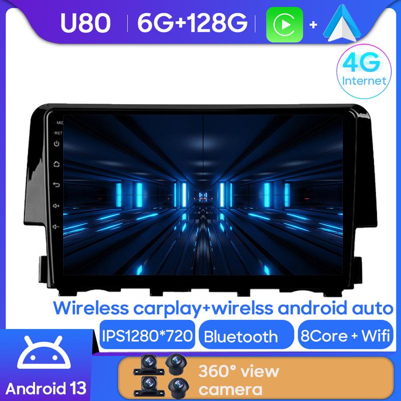 Android 14 For Honda Civic 10 FC FK 2015 - 2020 Car Radio Multimedia Video Player Android Auto Wireless Adapter