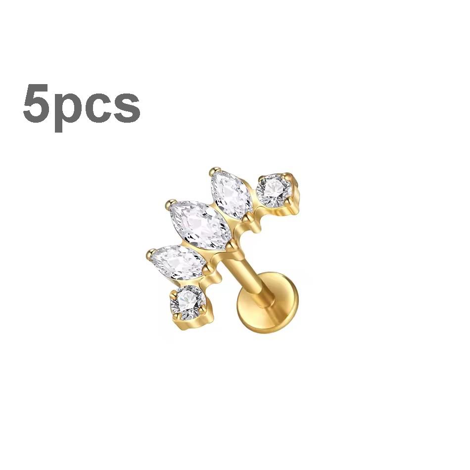5Pcs/lot Titanium CZ Ear Stud Tragus Cartilage Earrings for Women Labret Lip Lobe Ring Helix Daith Piercing Body Jewelry