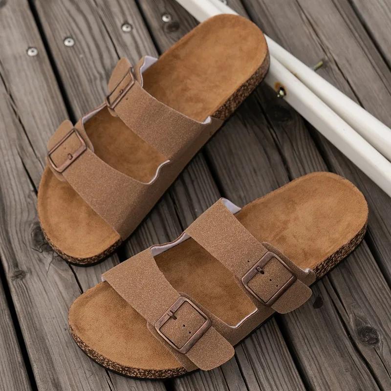 Women Open Toed Sandals - Cork Insole Adjustable Buckle Breathable and Comfortable Fashionable Men Skateboard - Fashion Slippers