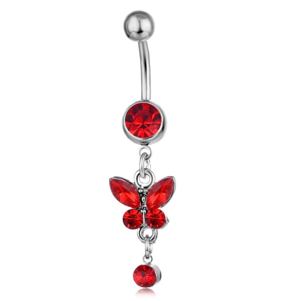 Stainless Steel Zircon Navel Ring Rhinestone Colorful Butterfly Pendants Belly Button Ring Hip Hop Piercing