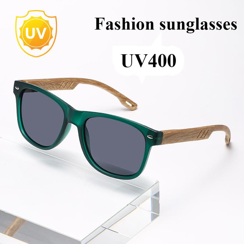 Fashion Large Frame Square Wood Grain Leg Sunglasses New Wooden Spring Leg Anti-Ultraviolet Uv400 Sunscreen Men'S Sunglasses
