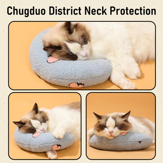 U-Shaped Cat Pillow for Cervical Support Small Soft Plush Sleeping Pad for Kittens Cats Comfortable Cushion for Deep Sleep & Anxiety Relief