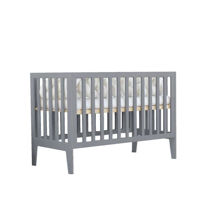 Lit bébé évolutif KIPPY - GENERIQUE - Gris - 60 x 120 cm - Hauteur réglable - Non inclus matelas