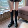 Fashion Middle Heel Knee High Shaft Shoes Woman Leather Brown Pointed Toe Long Boots for Women Comfortable and Elegant New In Footwear