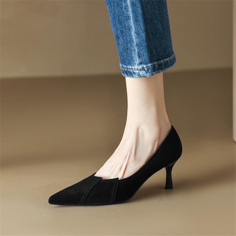 Móda Nové Jaro Léto Dámské Boty Ovčí Semiš Dámské Lodičky Špičatá Špička Tenký Podpatek Stručné Vysoké Podpatky Zapatos Mujer Jehlové Podpatky