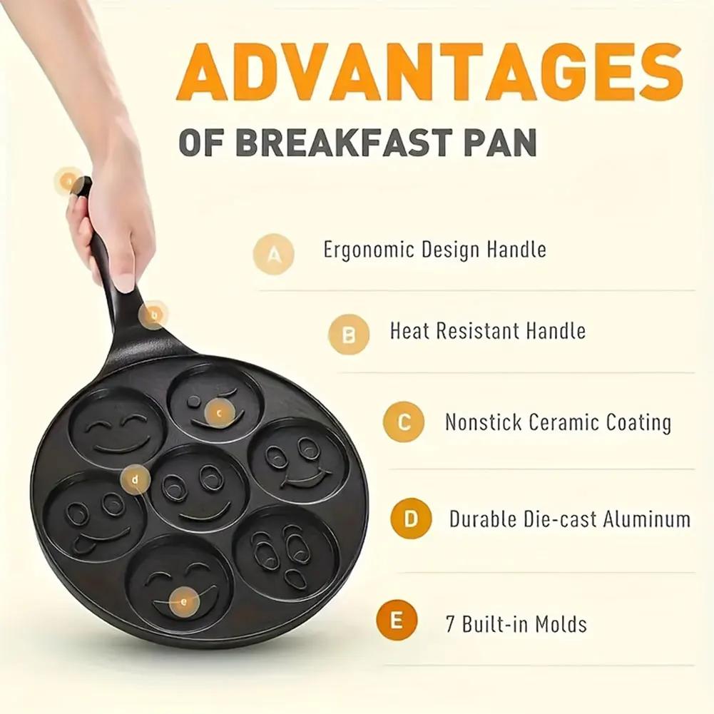 7 Holes Frying Pan Non Stick Pancake Pan Breakfast Burger Egg Pancake Maker Wooden Handle Four Hole Omelet Pan Kitchen Utensils