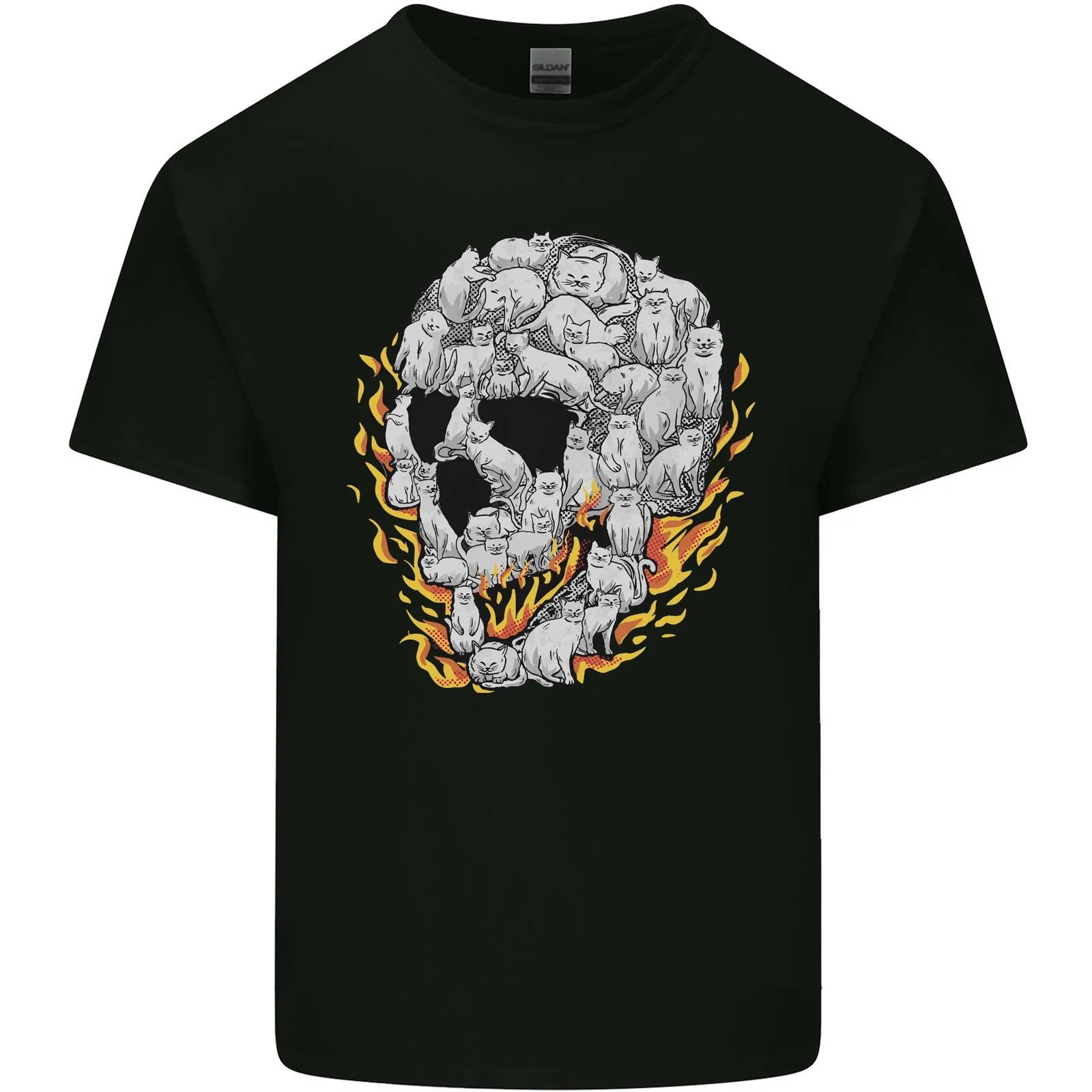 Fire Skull Made of Cats Kids T-Shirt Childrens 2XL