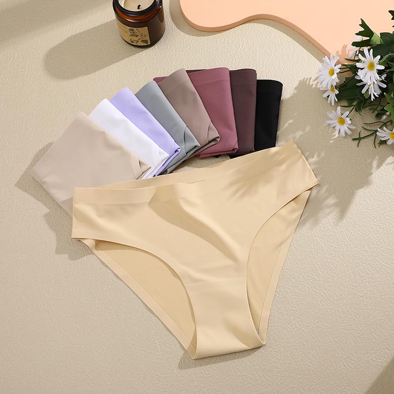 6PCS Women Seamless Panties Ice Silk Ultra Thin Briefs Female Soft Underwear Ladies Low Rise Sexy Lingerie High Elastic Panties