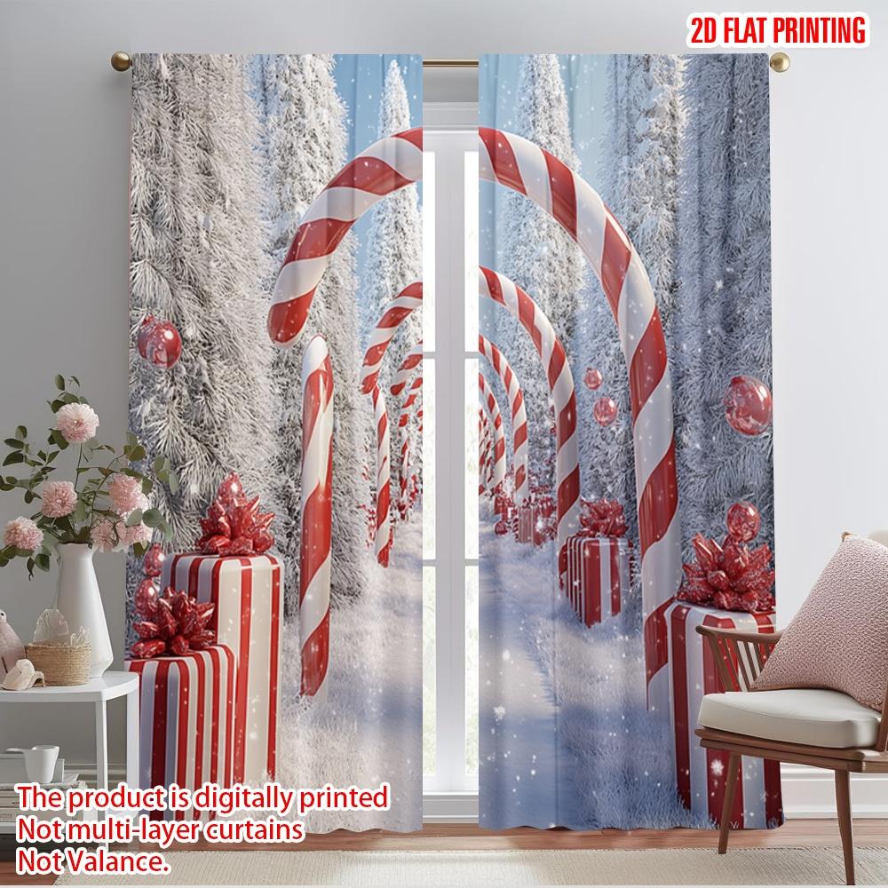 

2pcs,2D plane printing Curtain Popular Candy Cane Arch Snow Winter (2) Polyester Fabric (without rod) Gifts Ldeal for Season 52.50×116.00 CM 2pcs