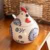 Ceramic Spice Jar 400ml Rooster Shape Cookie Jar with Lid Hand-Painted Floral Pattern Kitchen Container for Salt Sugar Pepper And Snacks Storage