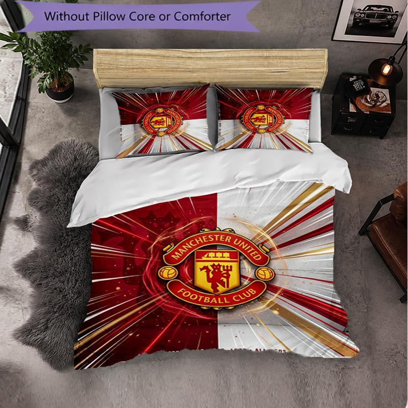 Set Lenzuola Manchester United Modello 3 Pezzi Morbida Copripiumino in Microfibra con Federe per Camera da Letto