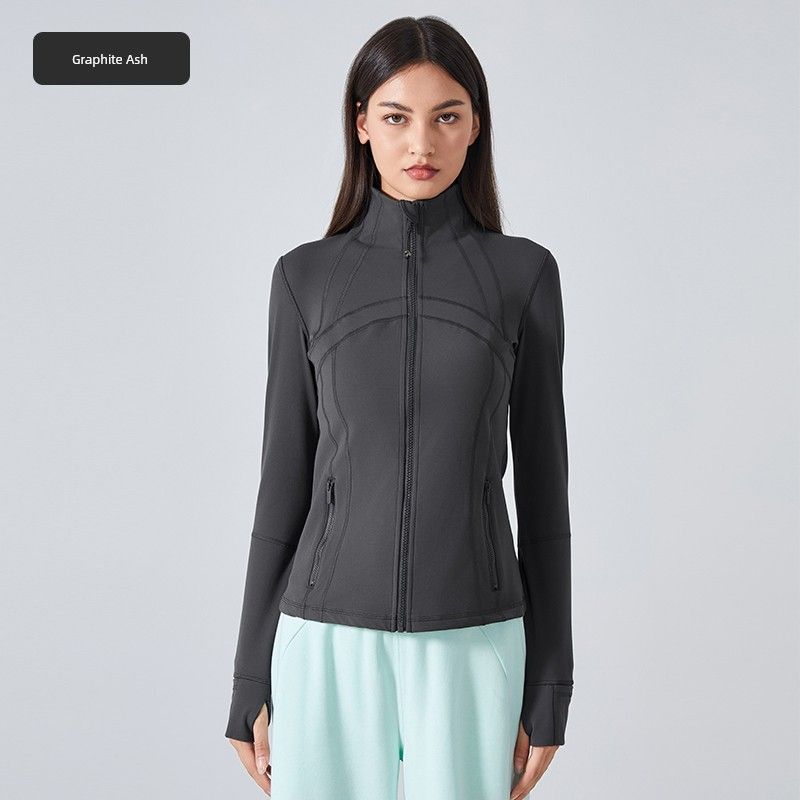 

Nude Feel Thin Velvet Yoga Clothes for Women Spring & Fall Stretch Slim Fit and Quick-Drying Fitness Running Sweater Sports Jacket Outwear Women Graphite Gray S/4