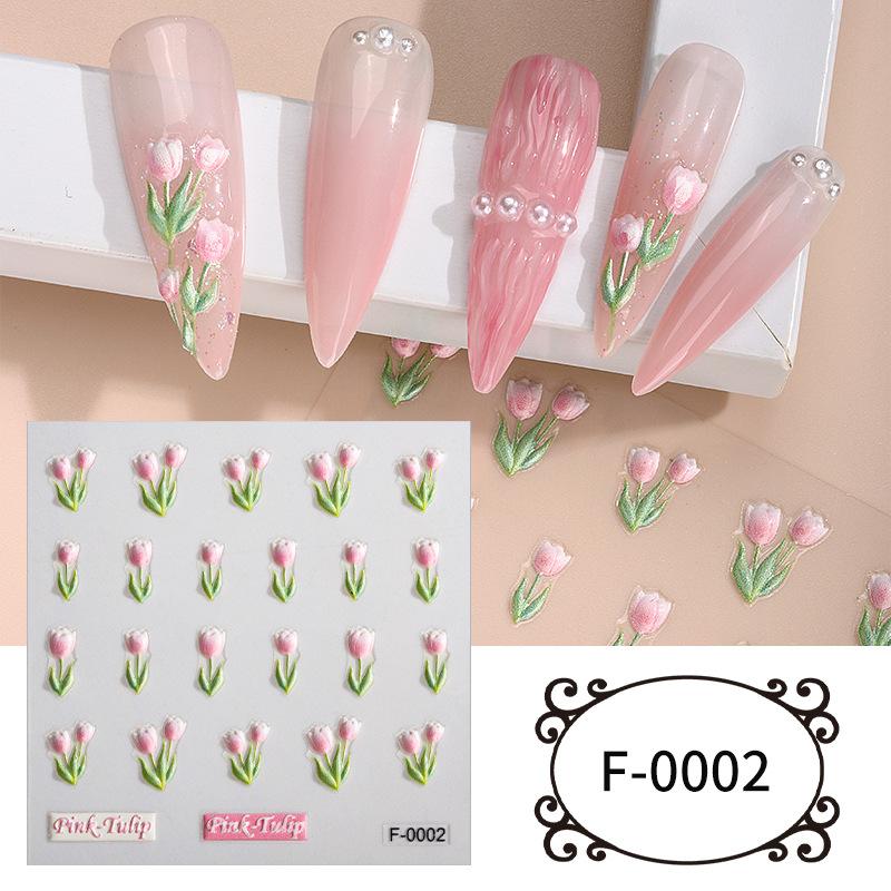 Tulip Embossed Nail Sticker DIY Cherry Nail Sticker