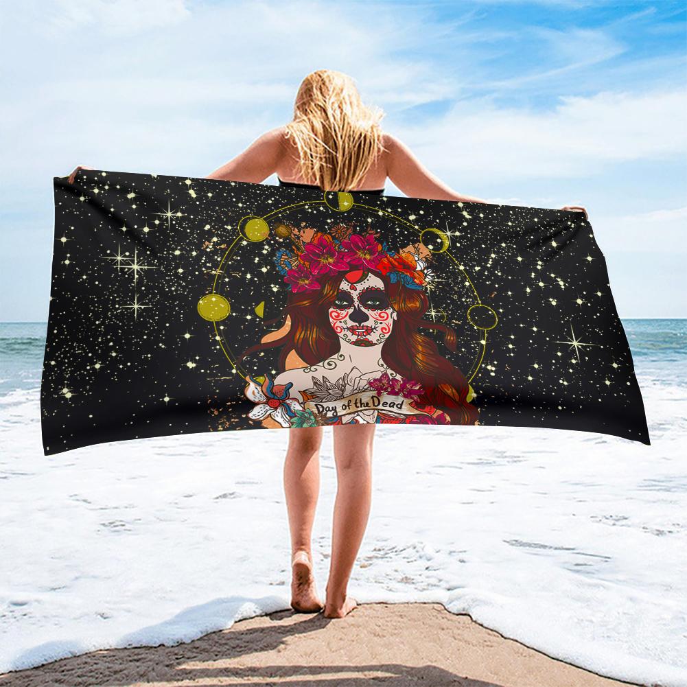 Halloween Horrible Sugar Skull Girl Printed Beach Towel Outdoor Quick Drying Swimming Bath Towels Yoga Mat for Kids Adults Gift