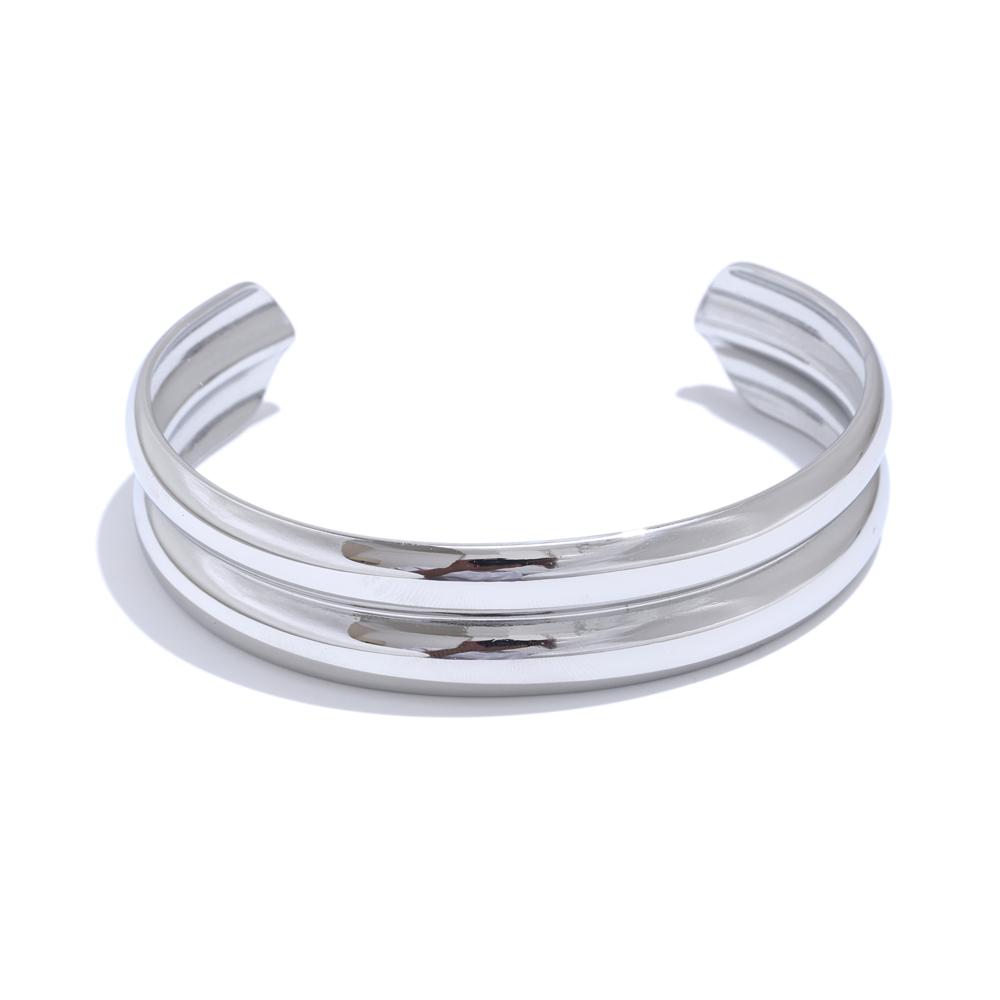 

Yhpup 64mm 316L Stainless Steel Metal Double Layer Round Open Bracelet Bangle 18K PVD Plated Waterproof Jewelry Accessories Gift