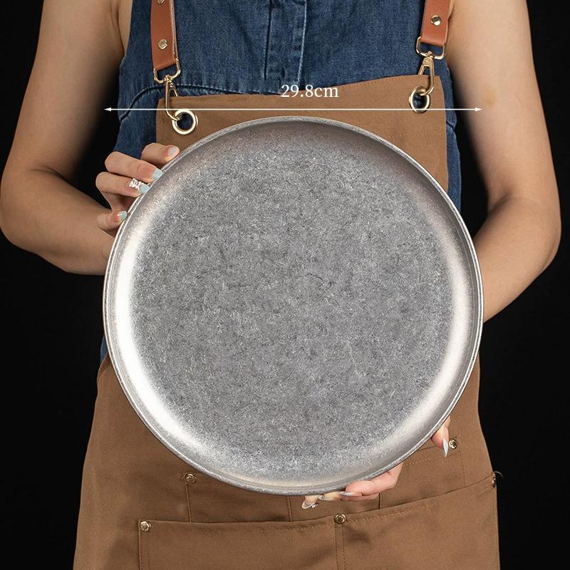 Vintage Korean Style Round Stainless Steel Plates Multi-Purpose Serving Trays Bone Dishes for Dessert Cake Coffee Tableware