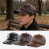 Chapéu Masculino Ajustável Boné de Beisebol em Couro Sintético com Capuz à Prova de Vento Ajuste Confortável Design Liso Cor Sólida Chapéu Casual Outdoor Outono Inverno