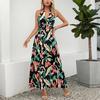 Dame Temperament Neck Print Bohemian Dress Holiday Beach Maxi Dress