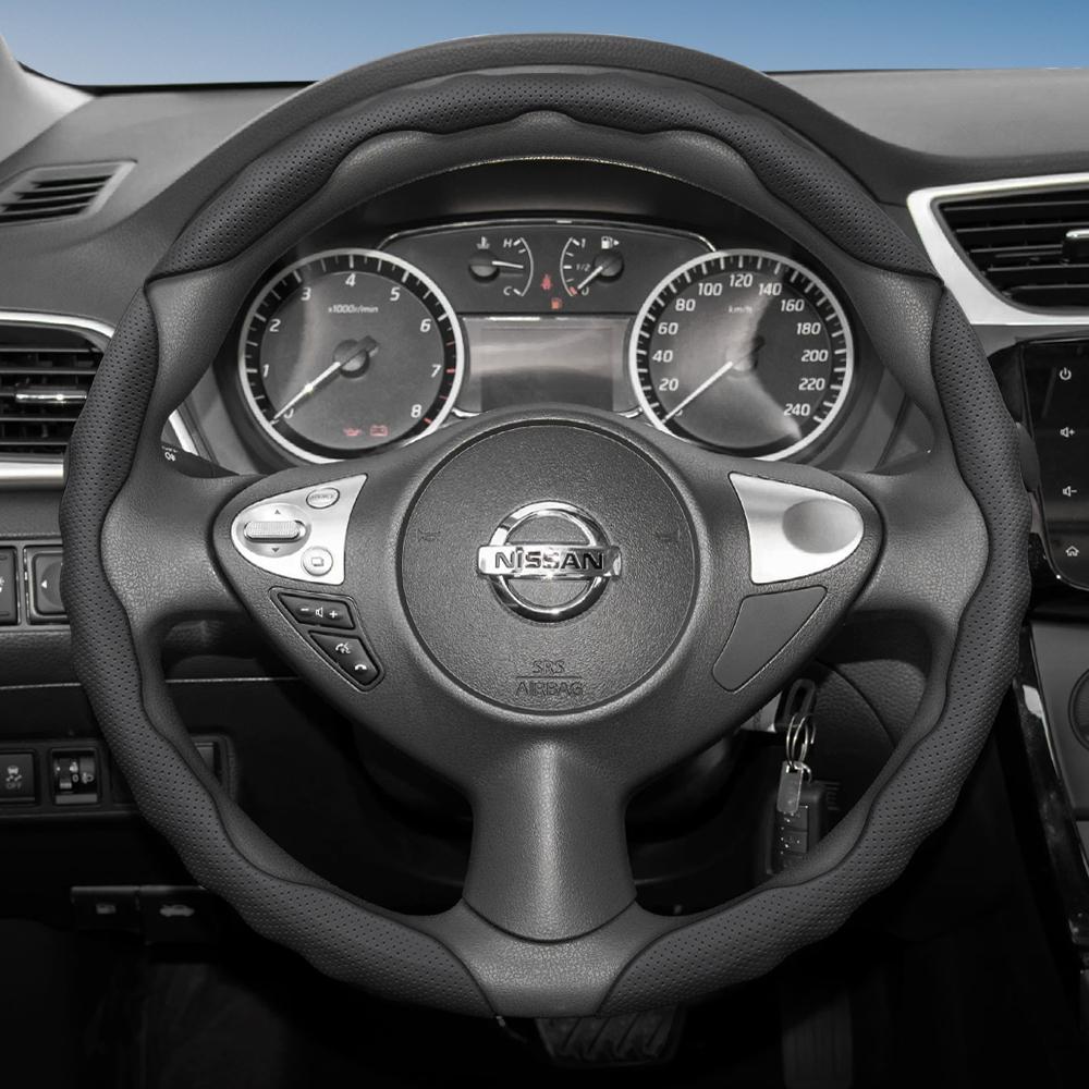 Suitable for Nissan Steering Wheel Cover with Wavy Sports Design, Breathable Leather, Segmented Anti-Slip, Sweat-Absorbing Protective Cover