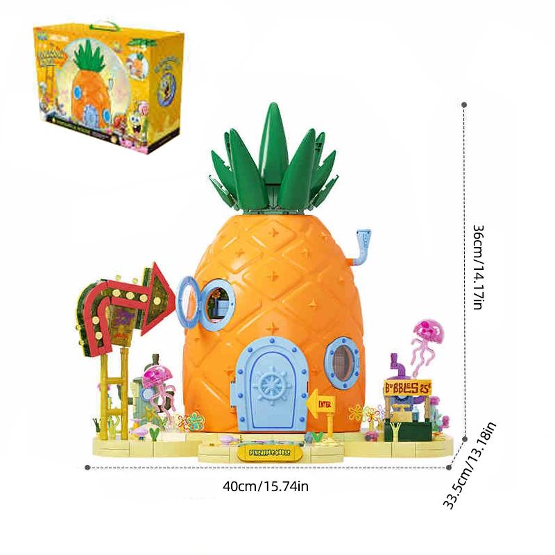 SpongeBob SquarePants Building Blocks Pineapple House Krabby Patty Restaurant Model Bricks Set Desktop Ornaments Kids Toys Gifts