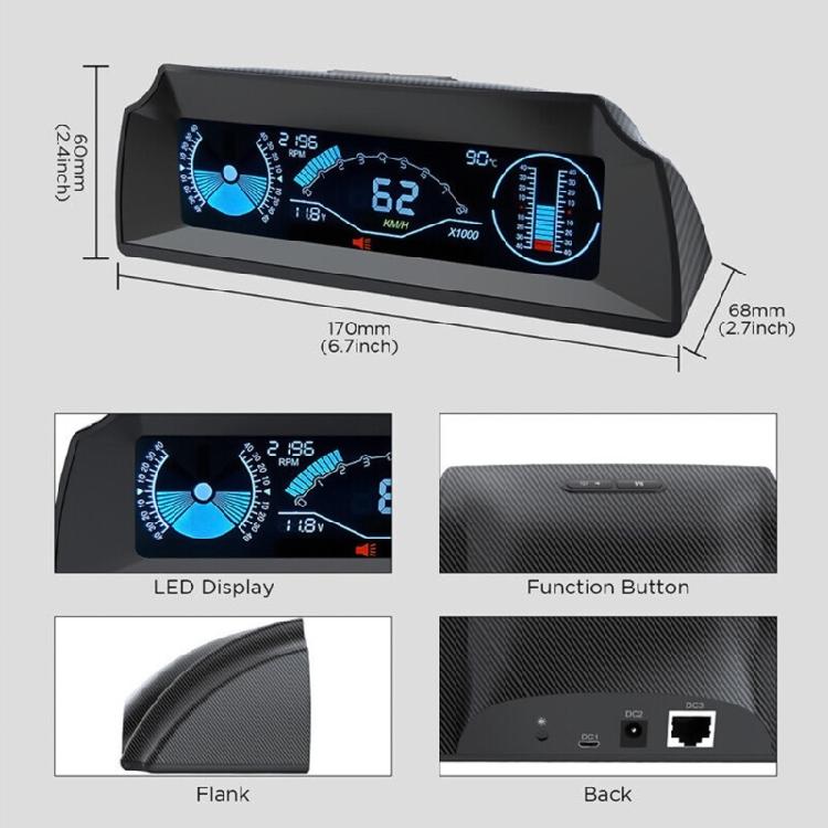 Indicator Multifuncțional OBD Auto Vitezometru Digital Universal Afișaj Head-Up Pantă
