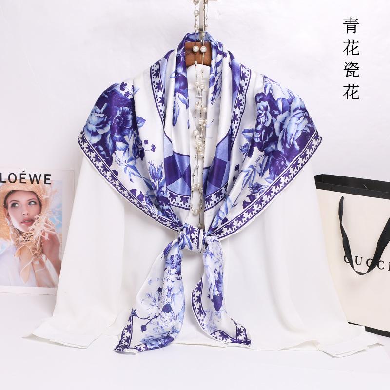 Hot Design 110*110cm 100% Silk Big Square Silk Scarves Fashion Floral Printed Shawl Sale Women Genuine Natural Silk Scarf Shawl