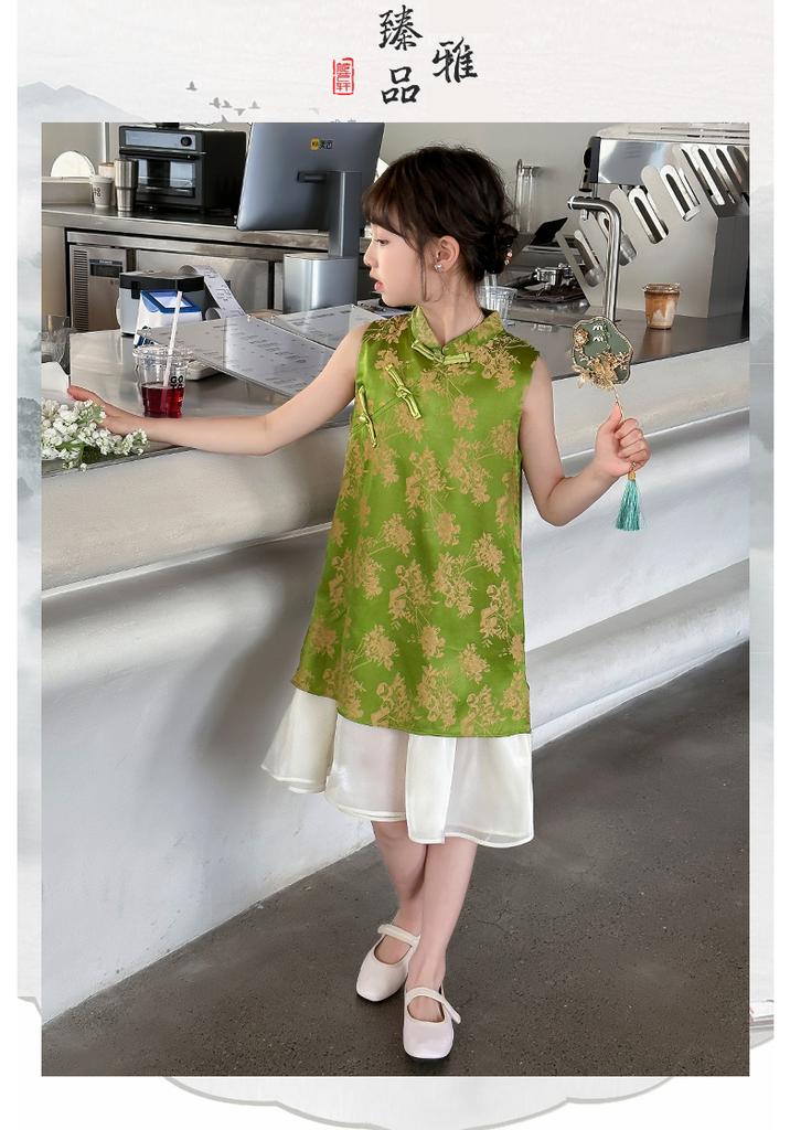 2026 new western-style thin style girls' and little girls' improved cheongsam summer new Chinese Hanfu Chinese style dress