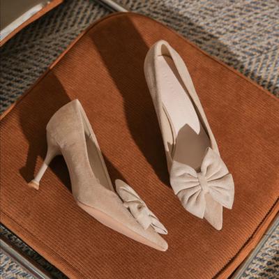 Women Heels Pointed Head Thin Heel Classic Women's Shoes Black Suede Apricot Versatile High Heels Single Shoes Women Pumps