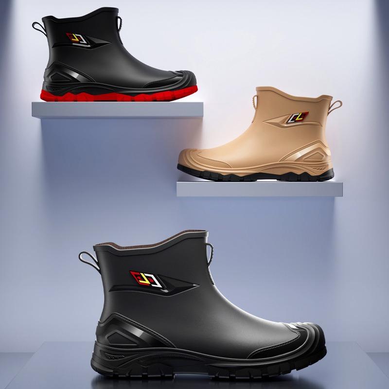 New Men's Rain Shoes Low-top Water Shoes Wear-resistant and Warm Rain Boots Short Tube Fishing Waterproof and Non-slip Rubber Shoes