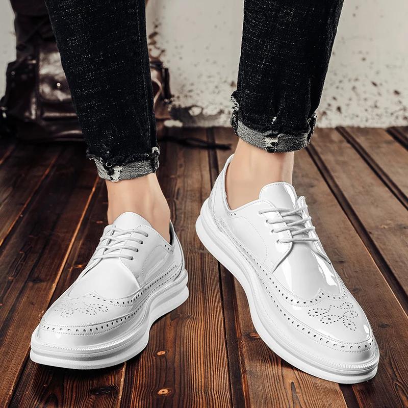 Fashion Fashion Derby Leather Men Shoes White Lace Up Solid Simple Dress Business Casual Party Wedding Flat Shoes For Man