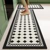 Kitchen Carpet Pvc Waterproof Leather Floor Mat Anti-slip Long Foot Mats Black Plaid Checkerboard Carpets Home Decoration Rug