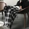 Women's Summer Loose Checkered Wide-Leg Pants - Black & White Plaid, High-Waist, Japanese Style