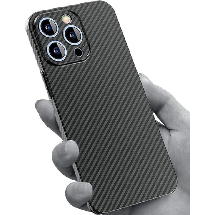 RIZZ Real Carbon Fiber iPhone 15 Case Slim Thin Skin Friendly Feeling Aramid Fiber Phone Case for Men Support Wireless Charging Drop Protection (for