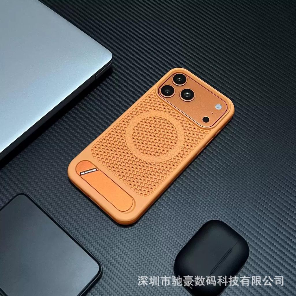 Honeycomb Mesh Diagonal Flip Bracket Is Suitable for iPhone17promax Matte Heat Dissipation Mobile Phone Case Apple 16 Anti-drop PC.