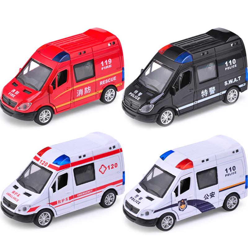 Boy's Alloy Pull-Back Toy Car Set: Police, Taxi, and Fire Truck Models