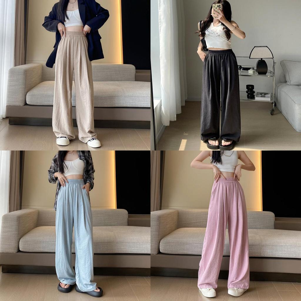 Cotton Blend Relaxed Wide Leg Pants With High Waist For Casual Summer Wear
