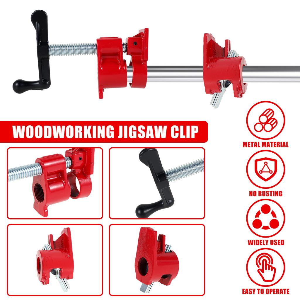 2Pcs 3/4 Inch Pipe Clamps Sturdy Wood Gluing Pipe Clamp Set Adjustable Woodworking Assembly Clamp Heavy Duty Wood Clamp Fixture