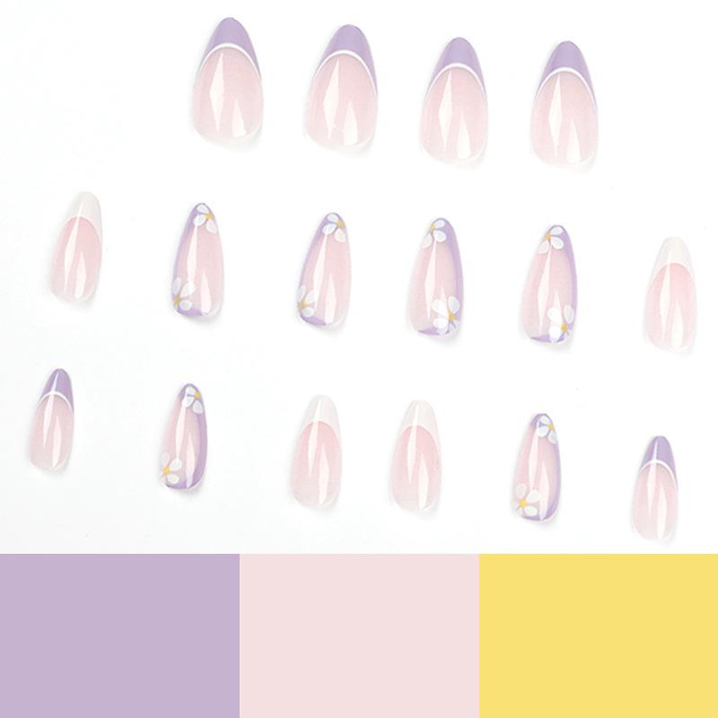 Wear Nail Purple French Flower Nail Piece Fake Nail Wear Nail Piece Nail Patch False Nail