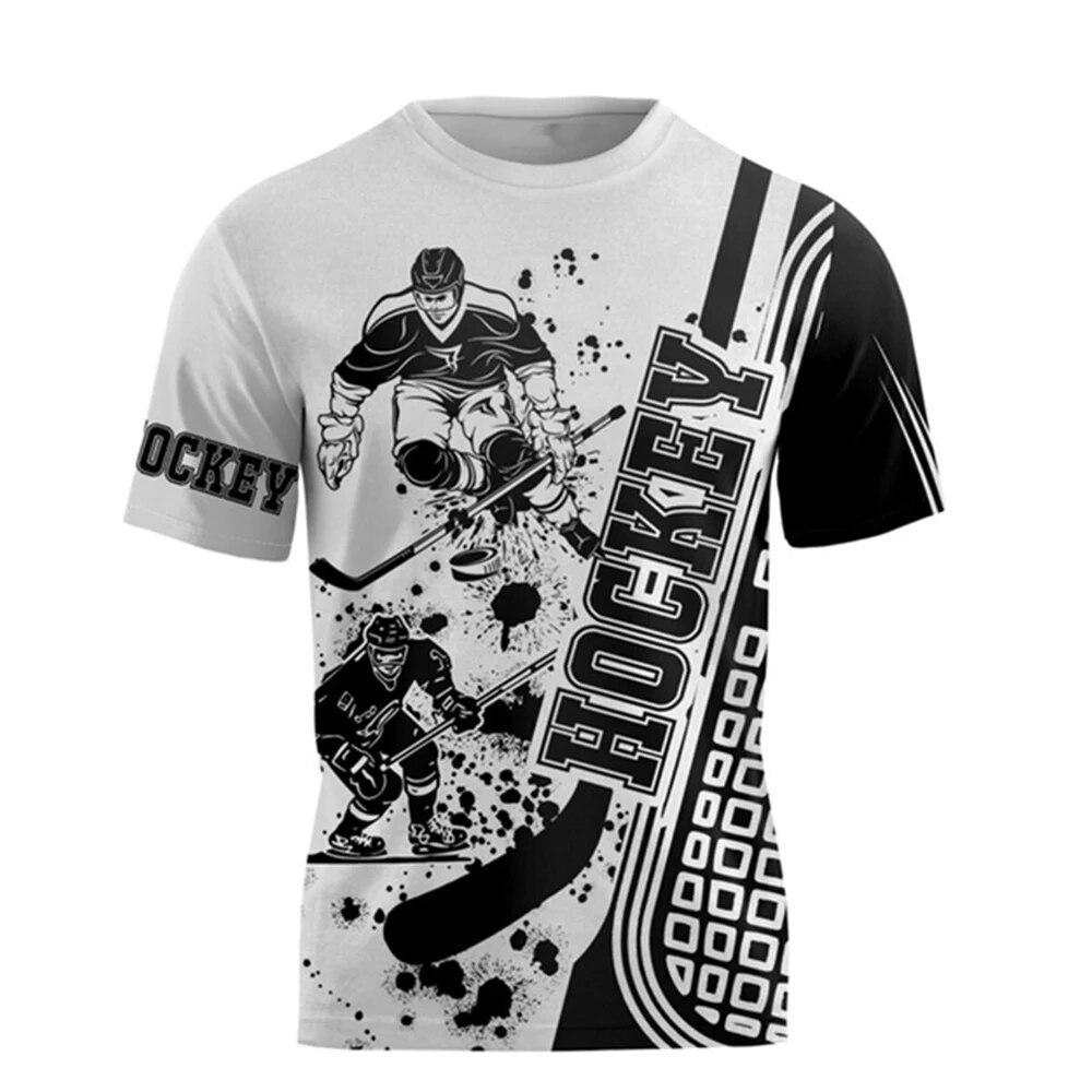 Fierce Hockey Sports 3d-print sommer T-skjorte med o-hals for menn Uformell, overdimensjonerte T-skjorter med korte ermer Moteoverdeler Trend Herreklær