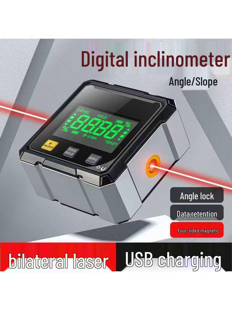 High-Precision Digital Inclinometer with Magnetic Angle Measurement and Laser Level Functionality No
