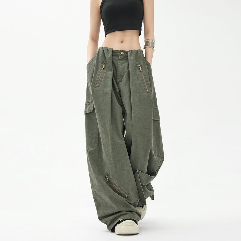 

EdX American Style Army Green Paratrooper Pants Summer Cargo Pants Women s Loose Loose Pants Mop Pants Thin Washed Cotton