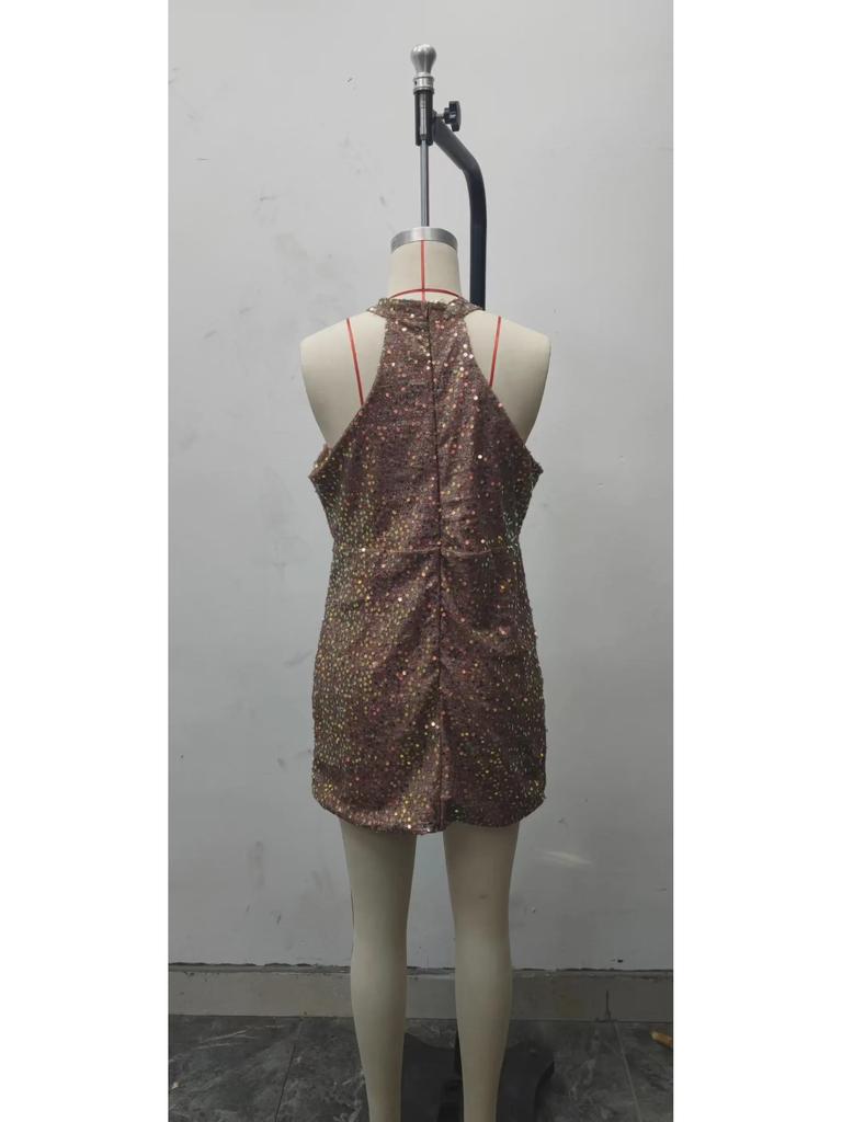 European & American 2025 Fashion Halter-Neck Crystal Tassel Sequin Evening Dress