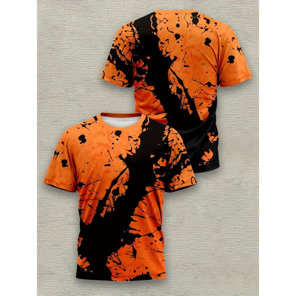 Bold Abstract Splash Tee Bold Orange Black Abstract Splash Design Men s Plus Size T-Shirt Men Women s Tshirt M