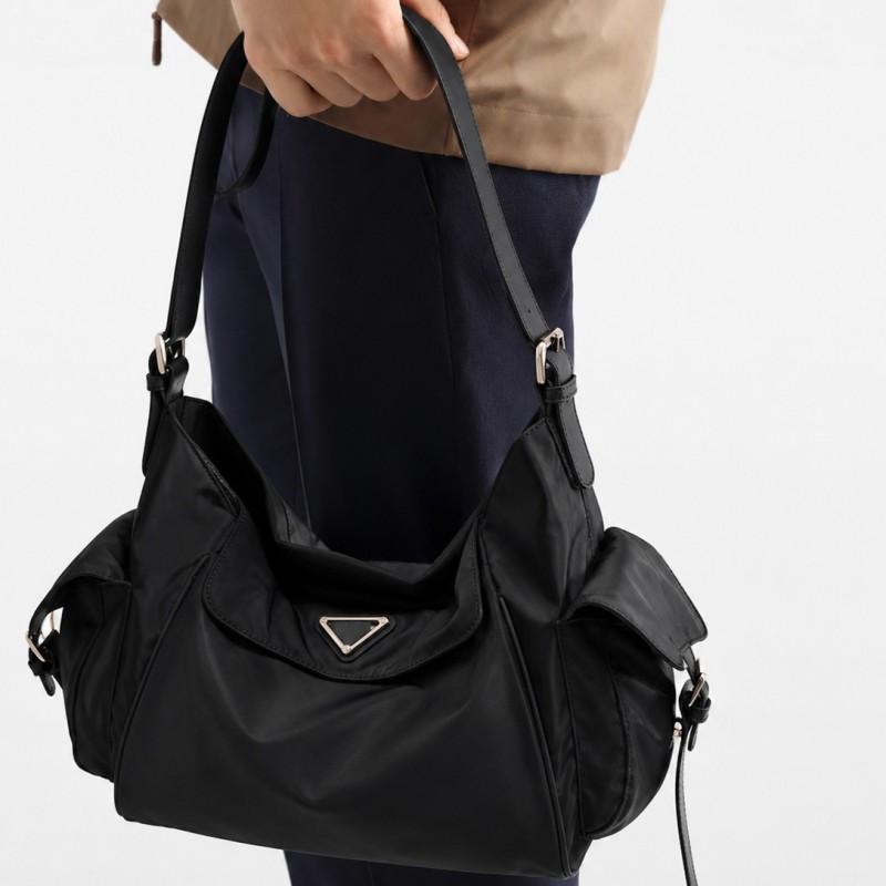 Soft Nylon Hobo Shoulder Bag Women Spacious Pillow Shape With Multi Pockets Magnetic Casual Daily Use