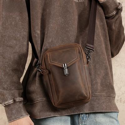 Borsa a tracolla da uomo, da pendolare in vera pelle, borsa da uomo, borsa da esterno per cellulare, marsupio sportivo