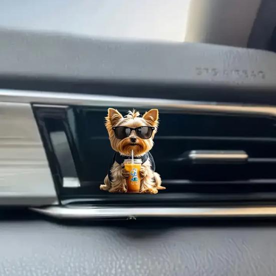 Auto Lufterfrischer Clips Niedlicher Milchtee Welpe Acryl Auto Lüftungsschlitz Clip mit Austauschbaren Duftkissen 2D Armaturenbrett Deko Einfach Aufsteckbar Geschenk für Hundeliebhaber