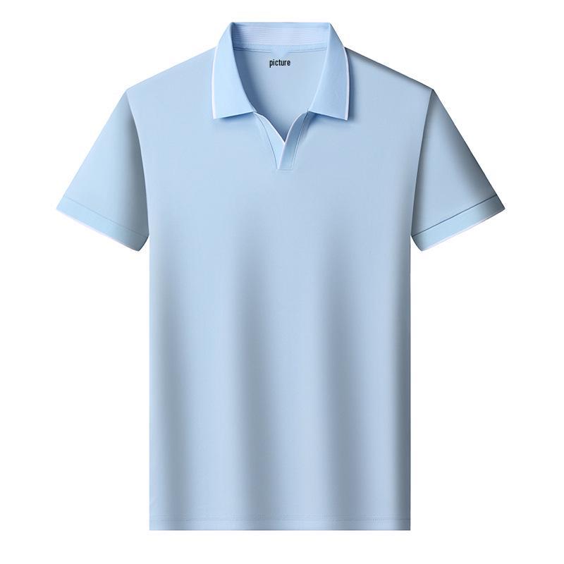 Seagull Collar Men's Casual Solid Color Short Sleeve Polo Shirt