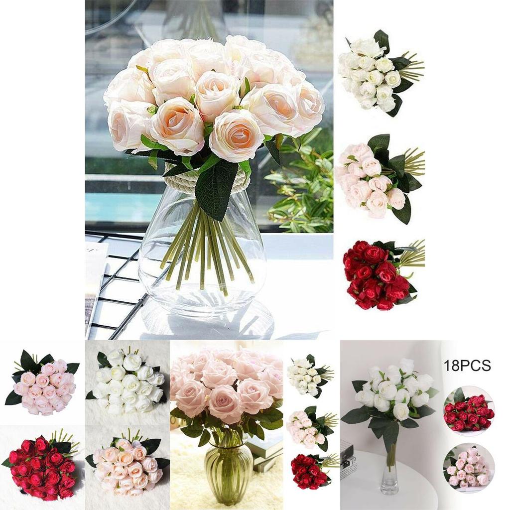 Hochrealistische Seidenrosenblüten mit 18 Köpfen, ideal für Hochzeiten und Partys