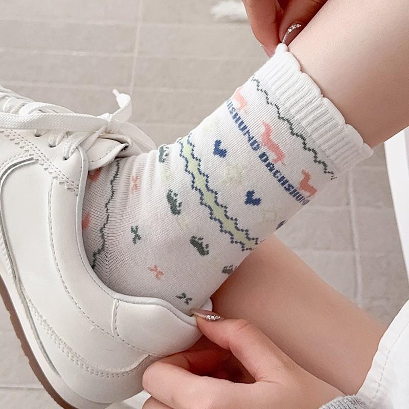 Socks Pure Cotton Tube Socks Spring And Autumn Versatile Internet Celebrity Pastoral Cotton Sweat-Absorbing Deodorant Tube Socks