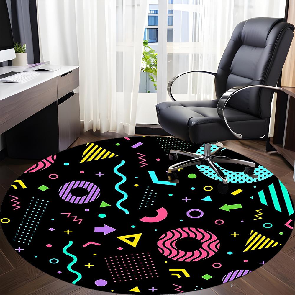 1pc Geometric Patterns Office Round Area Rug, Indoor Mat Suitable ForOffice, Under Office Chairs Bedroom Living Room Home Decor, Room Decot018